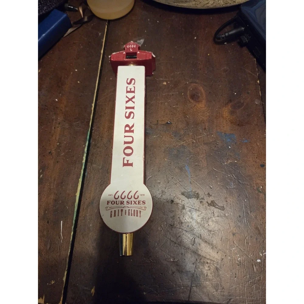 Four Sixes Grit & Glory Amber Lager Beer Tap Handle Red Barn Top Texas